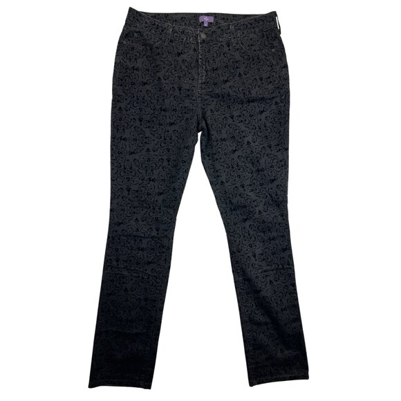 NYDJ Pants‎ Womens 12 Black Velvet Flocked Slim Straight USA - Picture 1 of 9